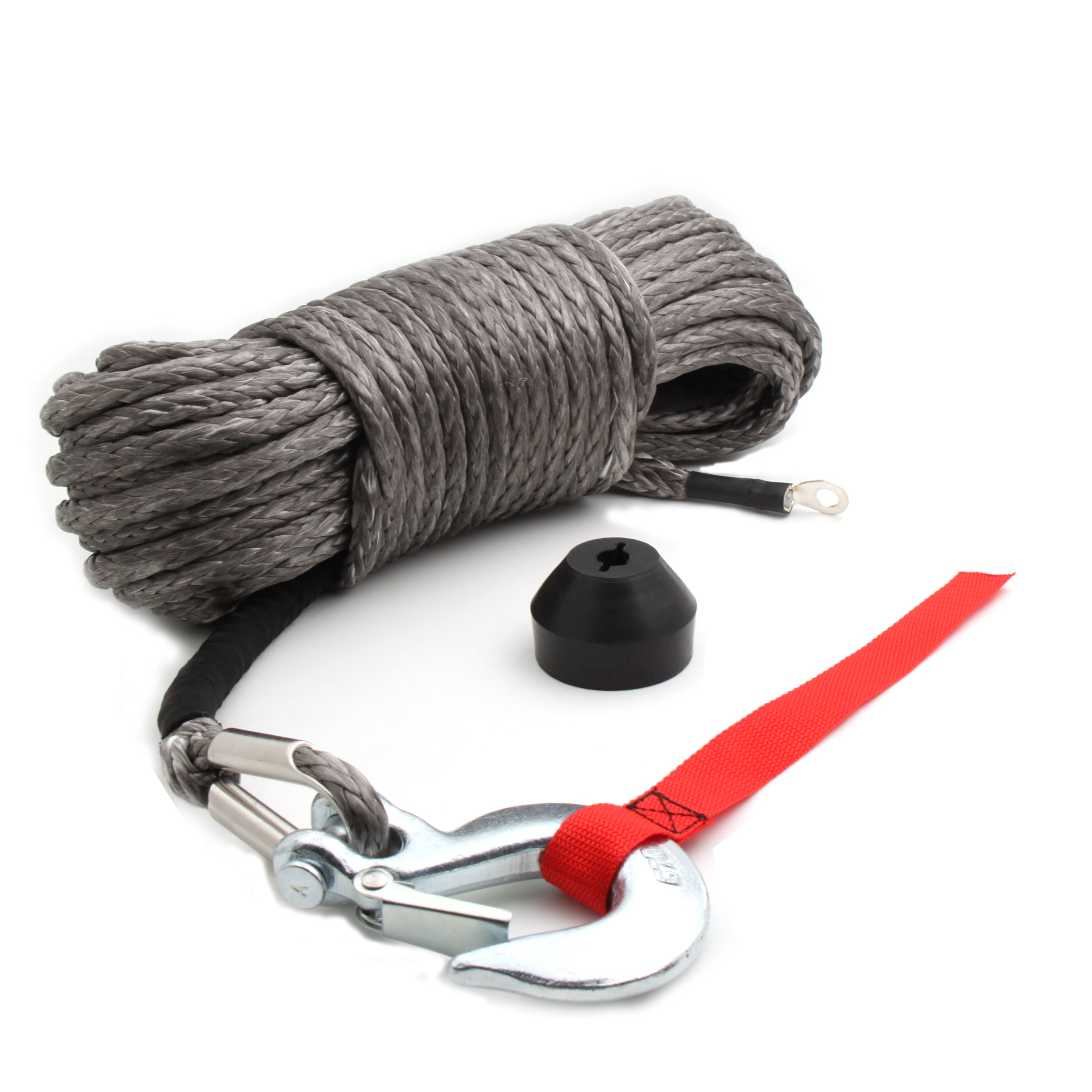 Synthetic Winch Rope Kit w/ Snap Hook and Rubber Stopper –