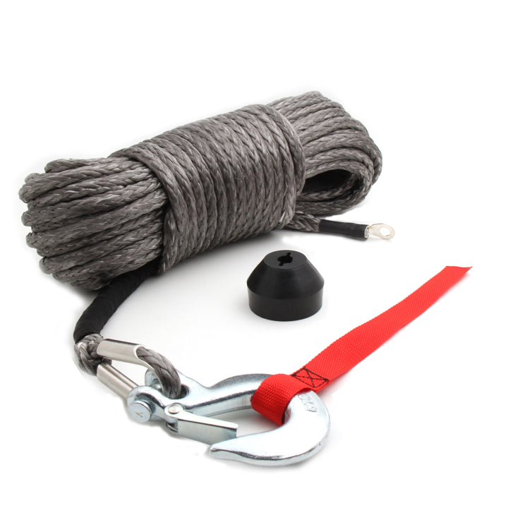Synthetic Winch Rope Kit w/ Snap Hook and Rubber Stopper