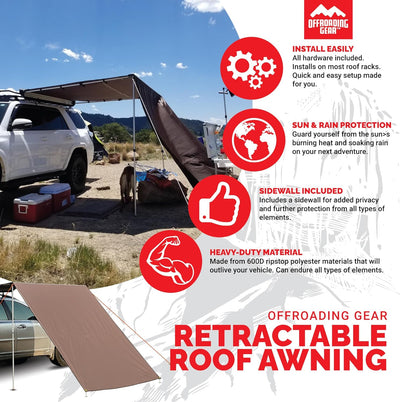 4x4/SUV Retractable Rollout Awning w/ Front Extension