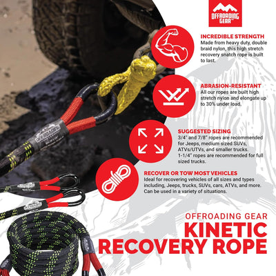 Offroading Gear Kinetic Recovery & Tow Rope | Elastic Snatch Strap | Heavy Duty Loops |