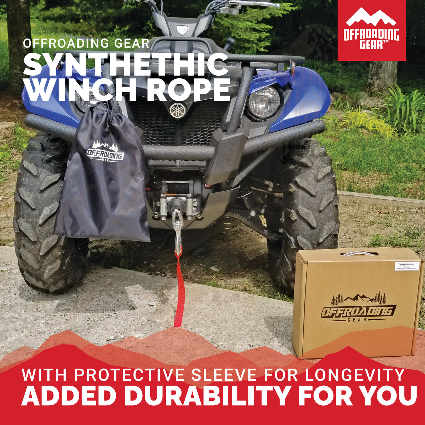 Synthetic Winch Rope Kit w/ Snap Hook and Rubber Stopper