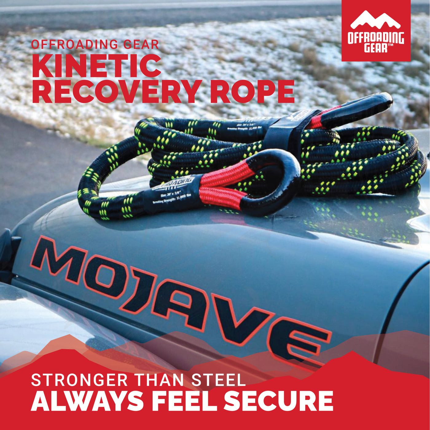 Offroading Gear Kinetic Recovery & Tow Rope | Elastic Snatch Strap | Heavy Duty Loops |