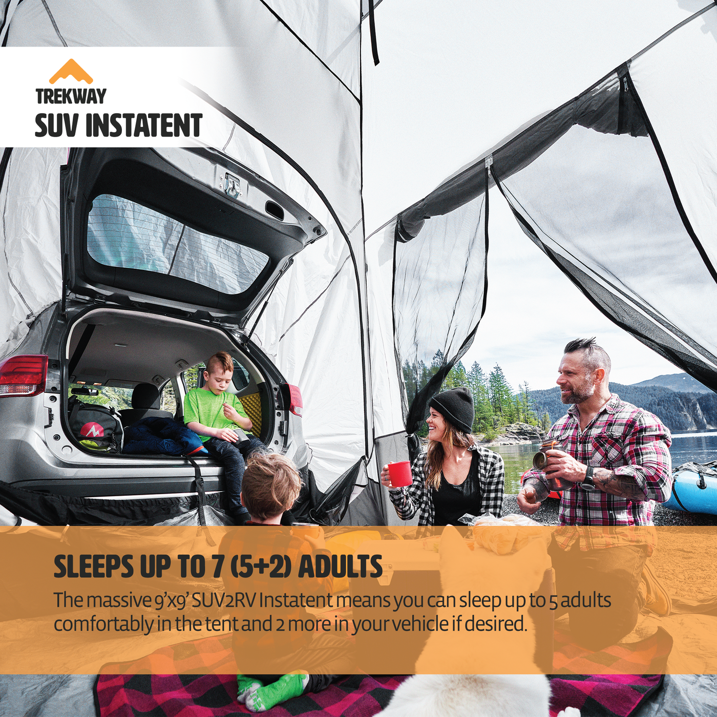 SUV Instant Popup Camping Tent | 9' x 9' - Sleeps Up to 7 | for SUV/Crossover/Minivan/Jeep