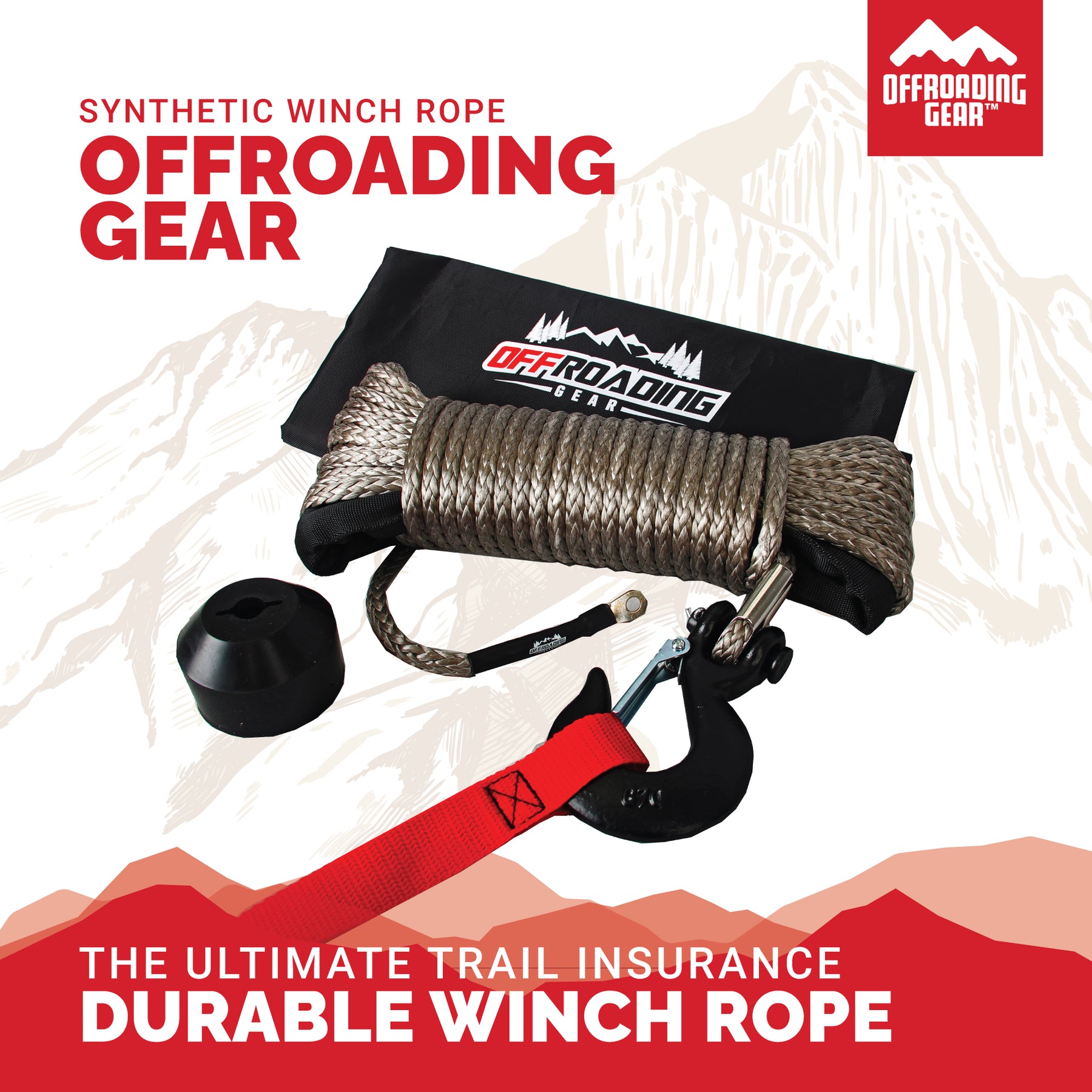 Winch Hook 8T + Rubber Stopper Set For Synthetic Winch Rope Off