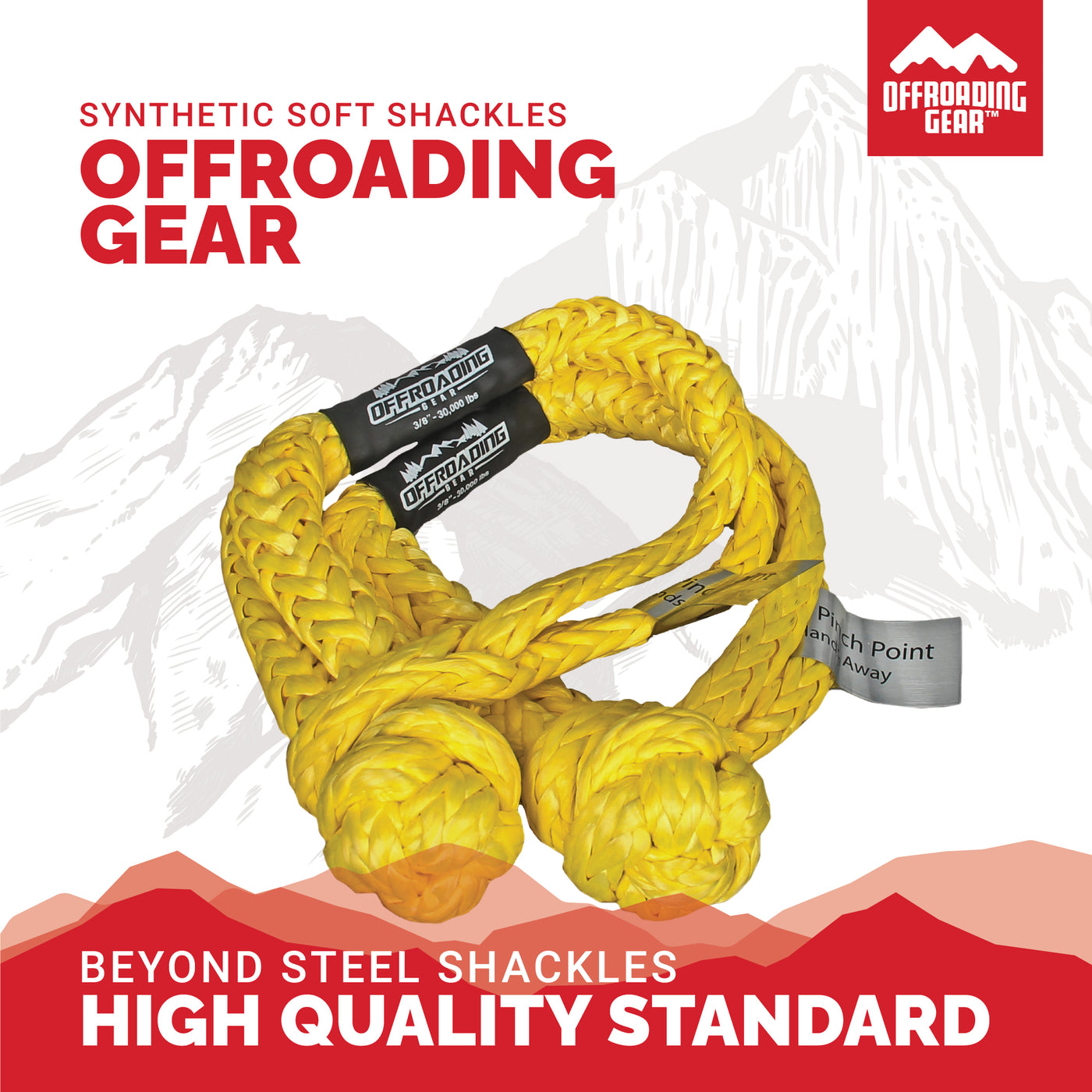 Offroading Gear Set of Two Synthetic Soft Rope Shackles w/Free Storage Bag