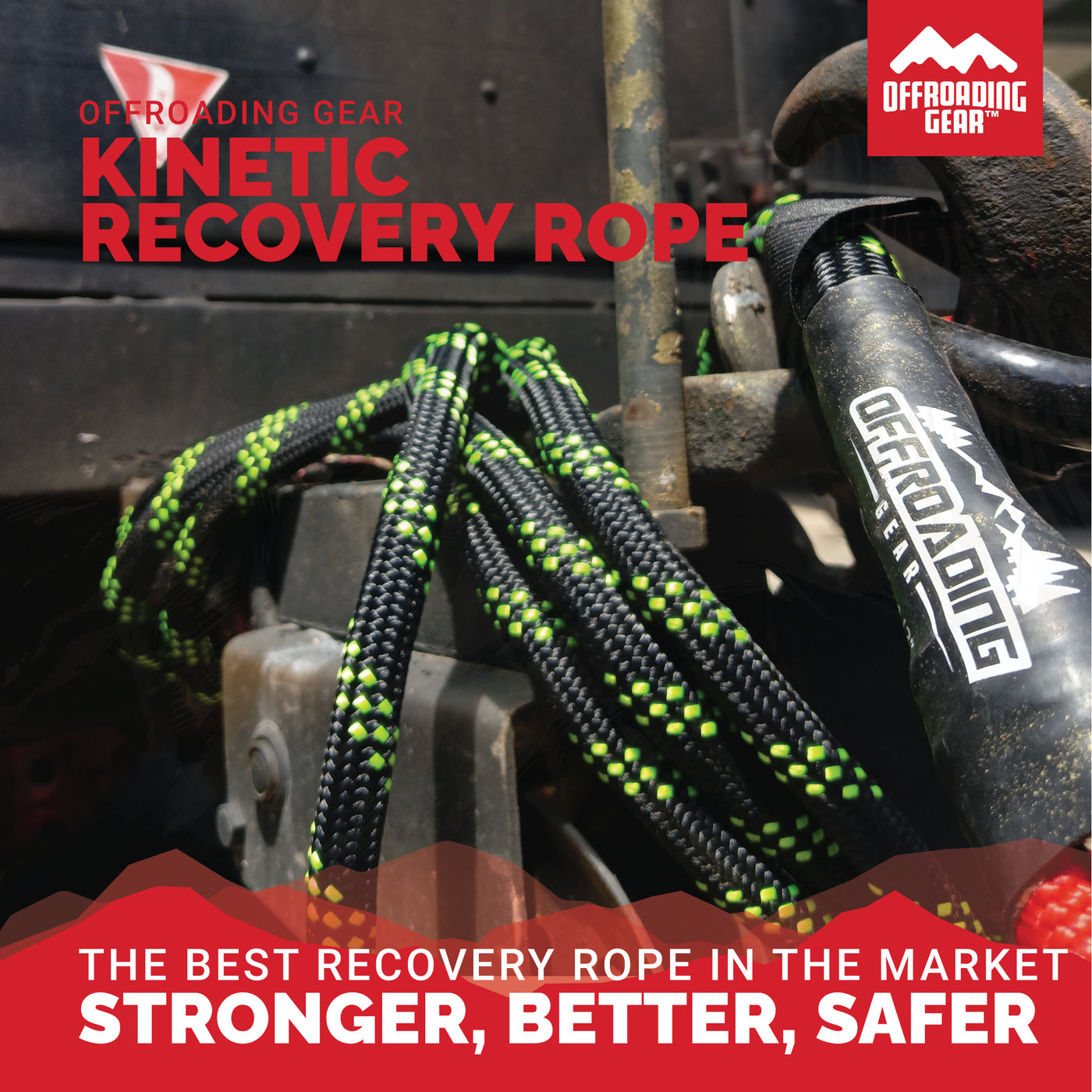 Offroading Gear Kinetic Recovery & Tow Rope | Elastic Snatch Strap | Heavy Duty Loops |