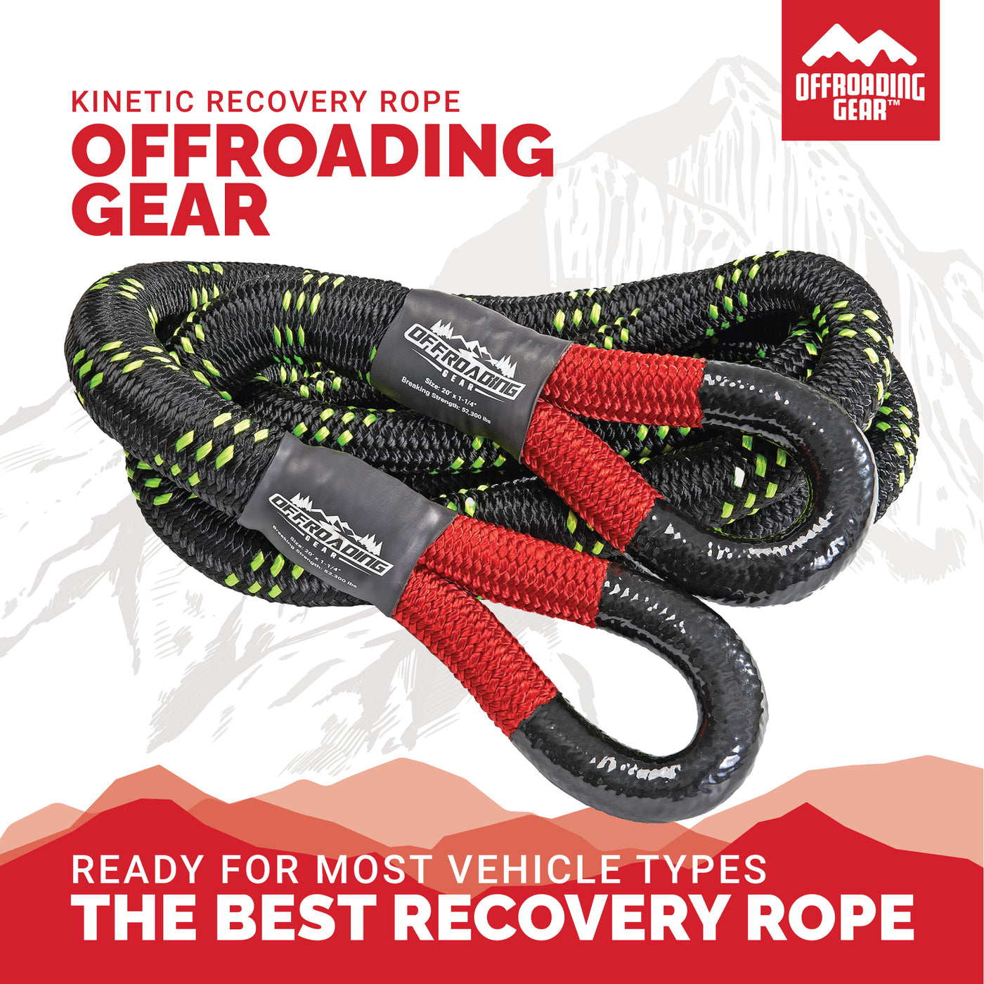 Offroading Gear Kinetic Recovery & Tow Rope | Elastic Snatch Strap | Heavy Duty Loops |