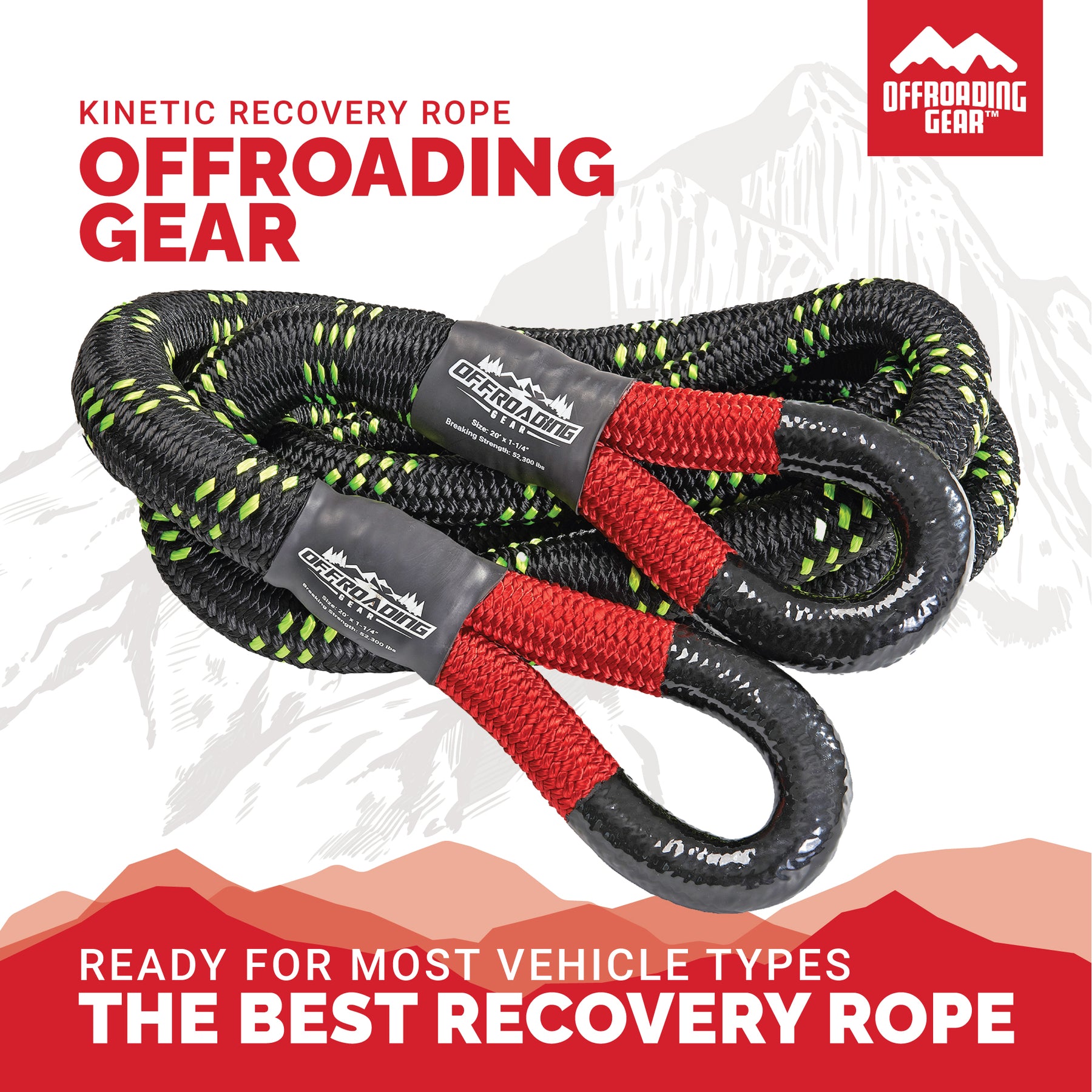Offroading Gear Kinetic Recovery & Tow Rope, Elastic Snatch Strap