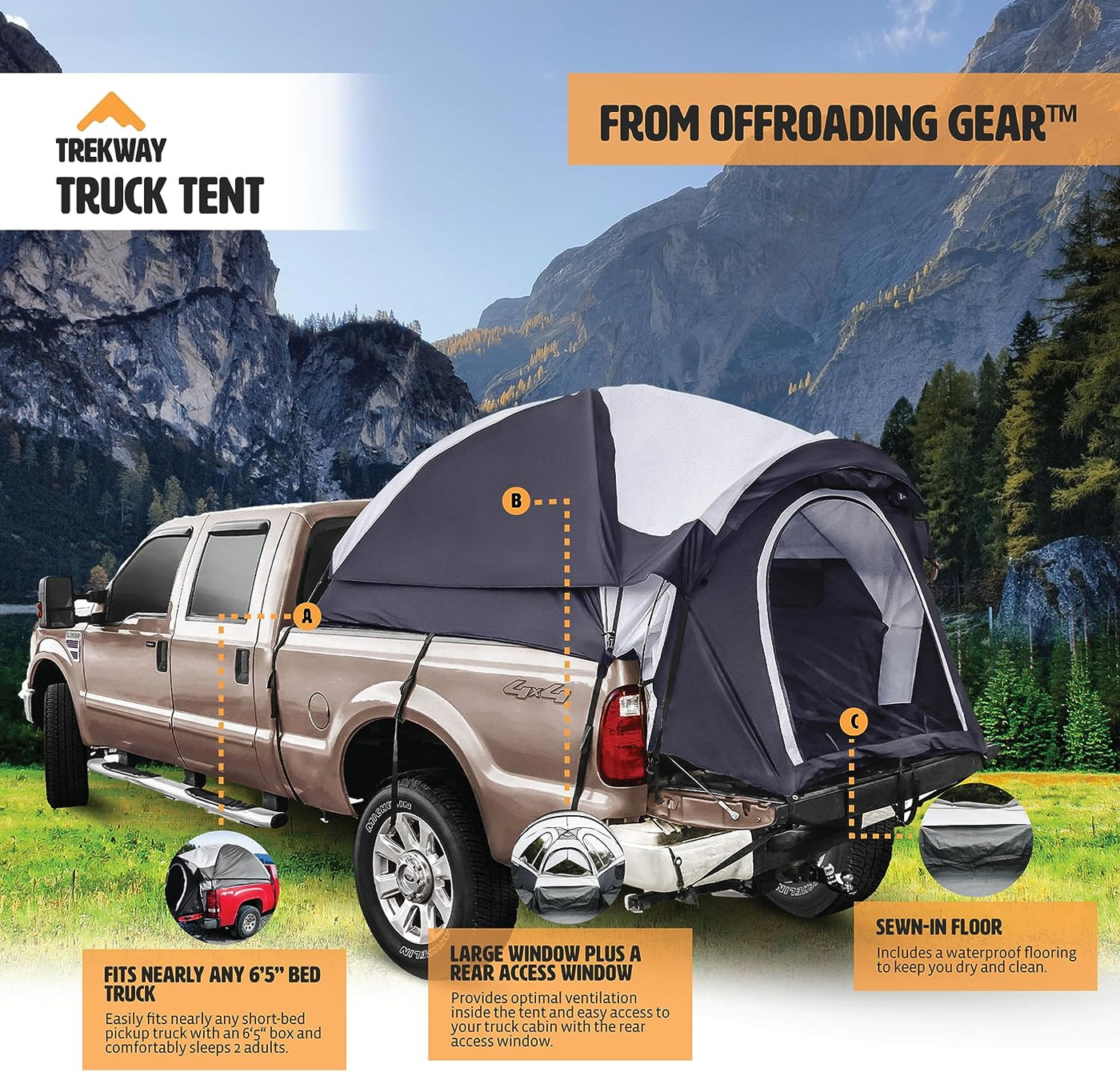 Offroading Gear Truck Bed Tent, 6.5' Box Length WITHOUT Awning