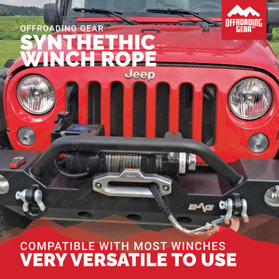 Synthetic Winch Rope Kit w/ Snap Hook and Rubber Stopper