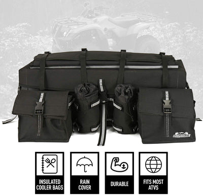 ATV Rear Bag with Rain Cover and Insulated Cooler Bags Black