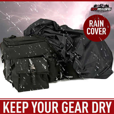 ATV Rear Bag with Rain Cover and Insulated Cooler Bags Black
