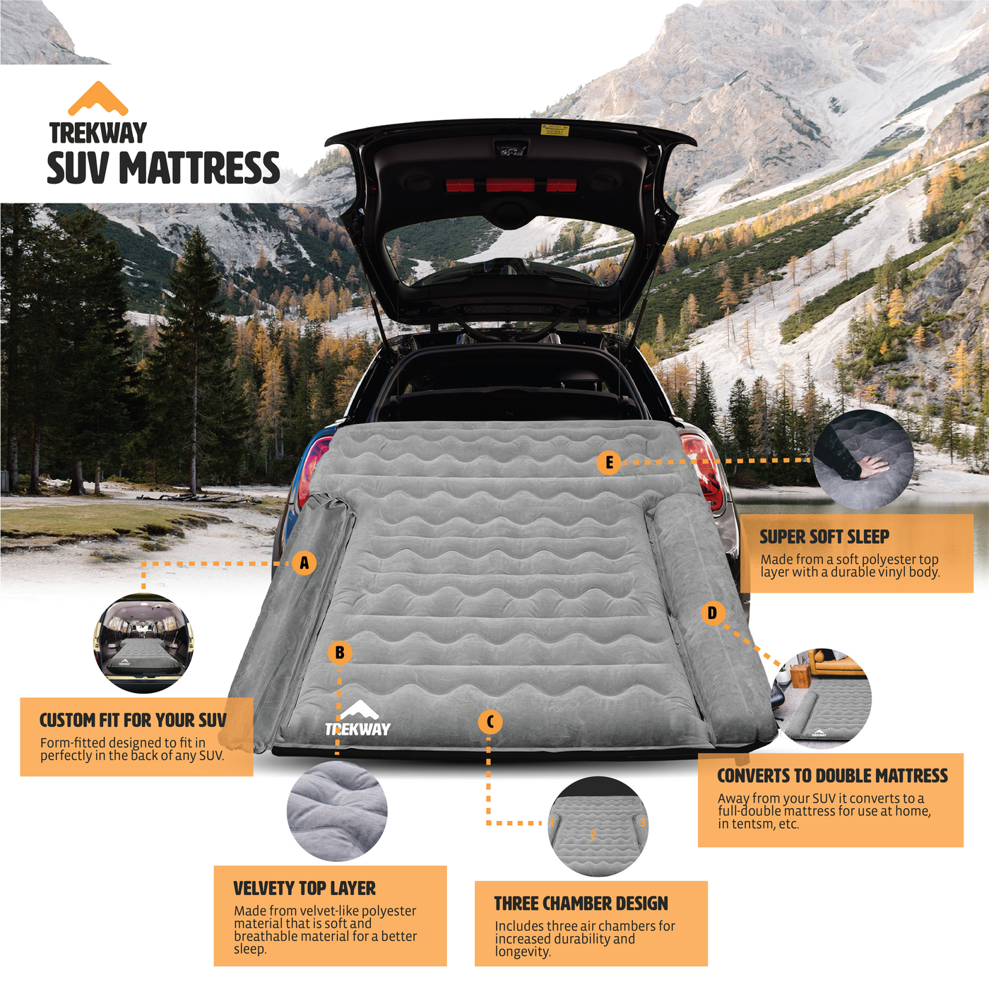 Trekway SUV Minivan Air Mattress for Cargo Trunk Area