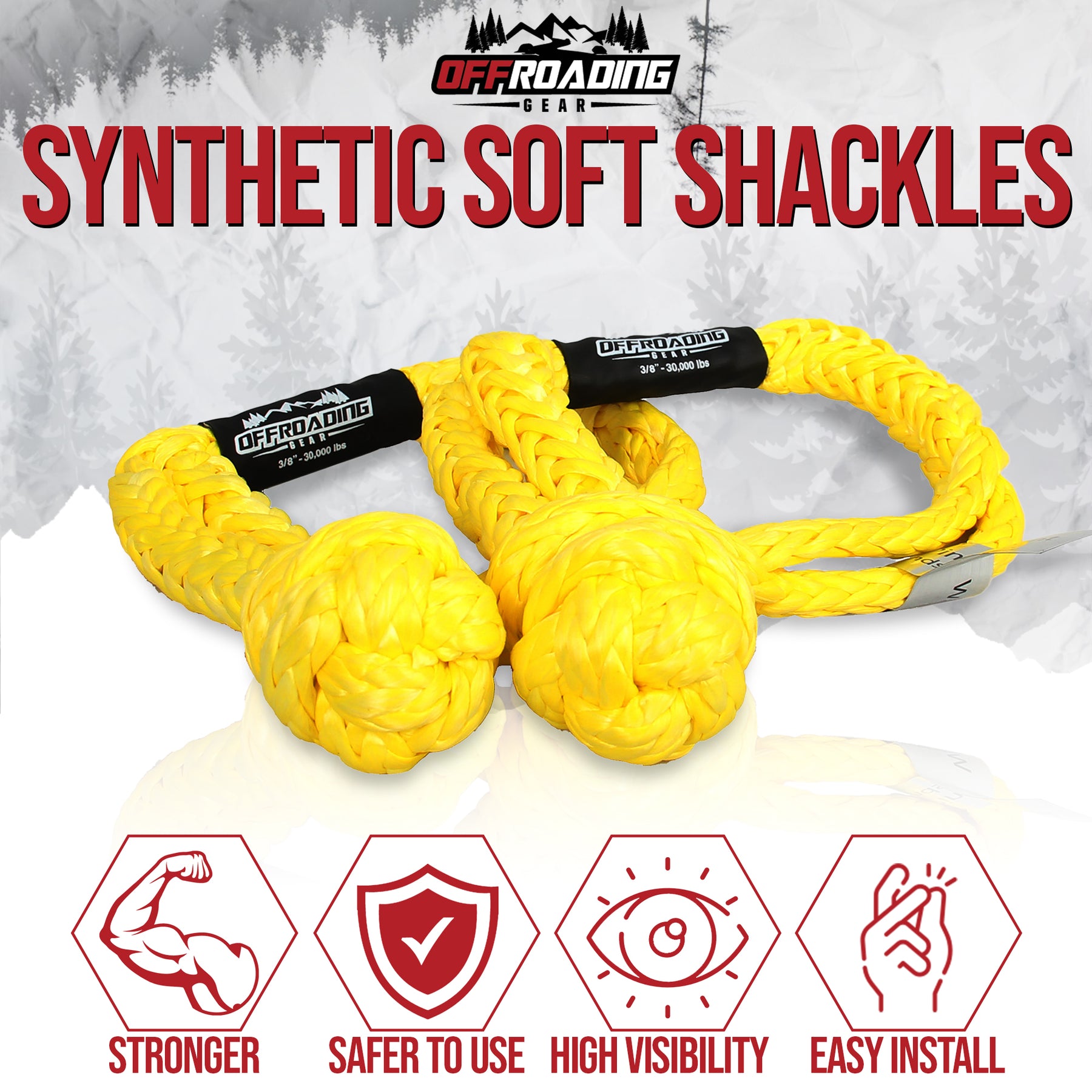Offroading Gear Set of Two Synthetic Soft Rope Shackles w/Free Storage –