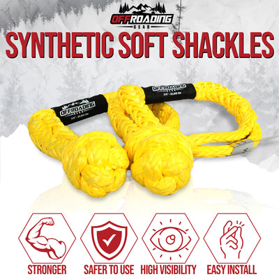 Offroading Gear Set of Two Synthetic Soft Rope Shackles w/Free Storage Bag