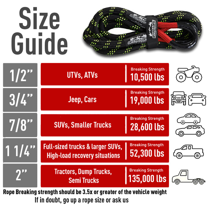 Offroading Gear Kinetic Recovery & Tow Rope | Elastic Snatch Strap | Heavy Duty Loops |
