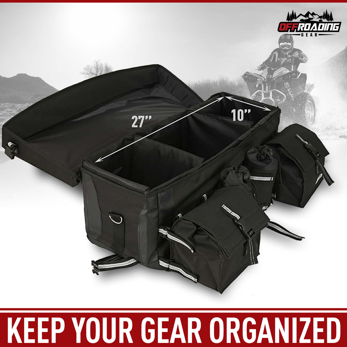 ATV Rear Bag with Rain Cover and Insulated Cooler Bags Black