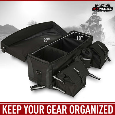 ATV Rear Bag with Rain Cover and Insulated Cooler Bags Black