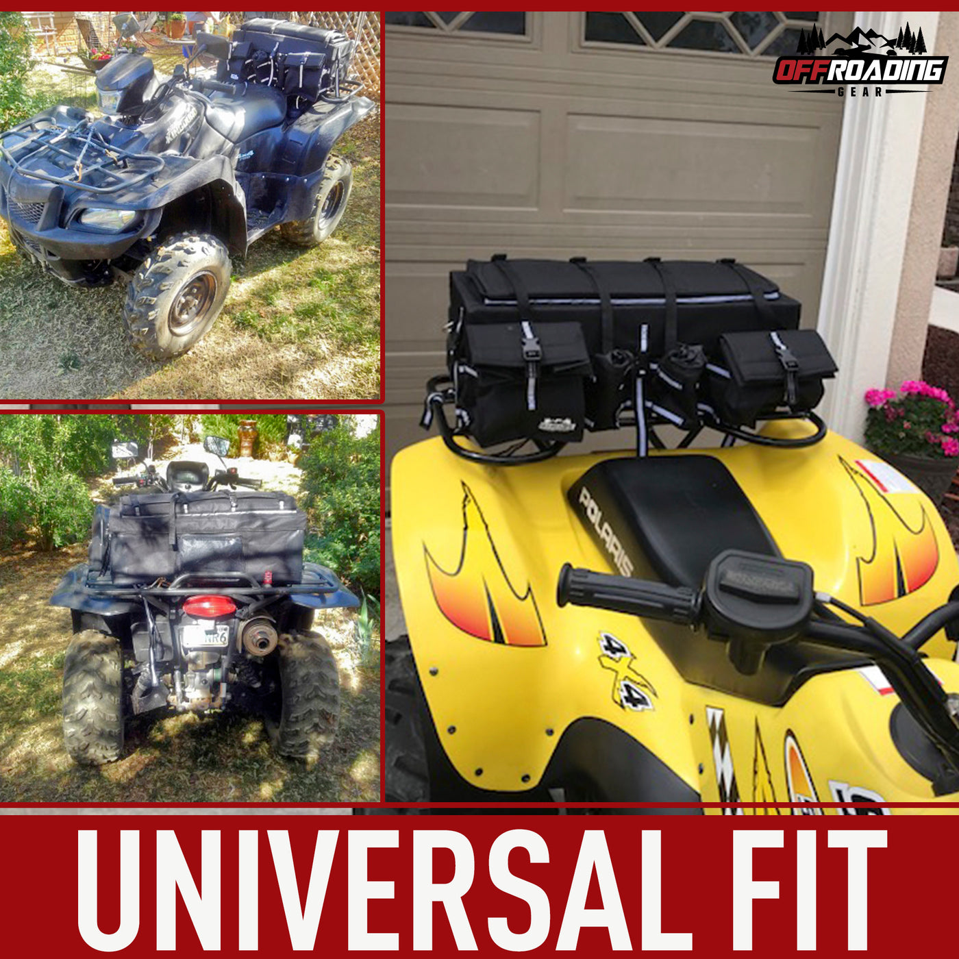 ATV Rear Bag with Rain Cover and Insulated Cooler Bags Black