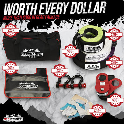 8 Piece 4x4 Recovery Kit with Snatch Straps, Winch Extension, Snatch Blocks and More